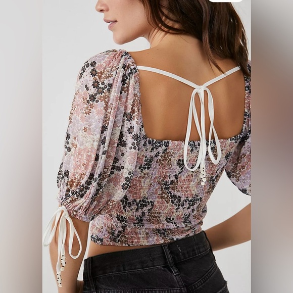 Free People Back On Top. Crop Top Floral Peasant Blouse. Women’s Size Medium - Picture 3 of 8